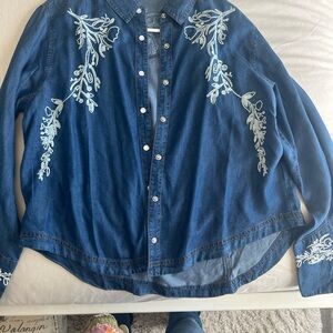 Solitaire Blue Denim Top with White Embroidery